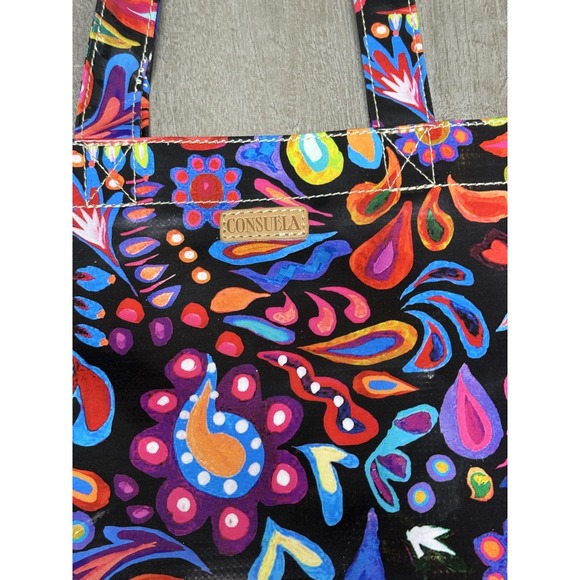 Consuela Tote Bag Womens Large Multicolor Floral Plastic Shoulder Shopper - Picture 7 of 10